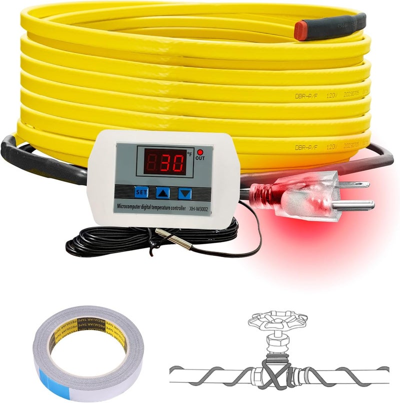 Cupohus Softer Heat Tape for Water Pipes 18FT, Self-Regulating Digital Display Thermostat, Freeze Protection Roof Deicing Cable for Metal, Plastic Home Pipes, RV Water Hose, 110-120V - Image 1